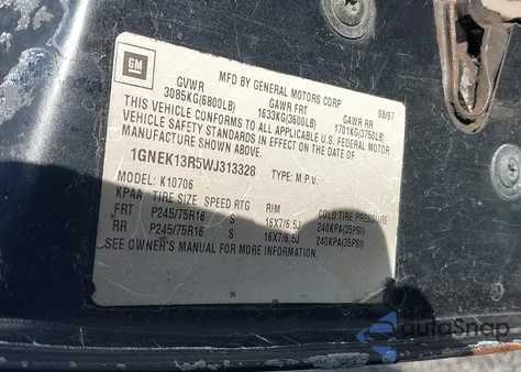 1998 Chevrolet Tahoe Ls из США, поврежденный, VIN 1GNEK13R5W1313328